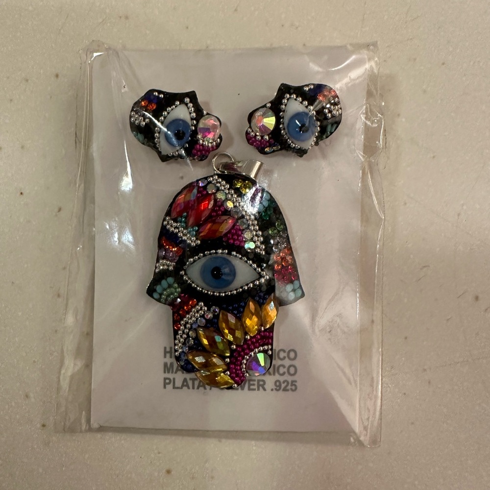 Colorful Evil Eye Pendant and Earrings Set